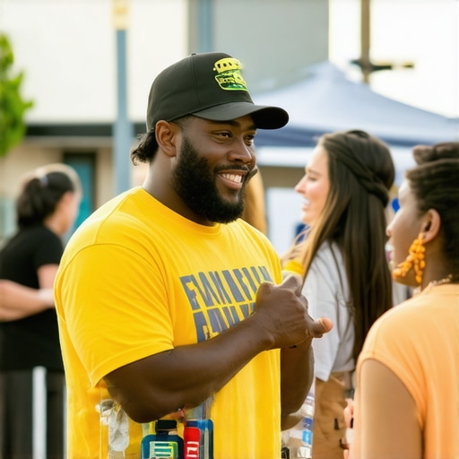 Community Engagement for Local SEO Business owner interacting with community at local event