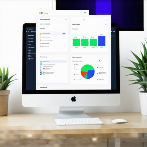 A workspace with multiple screens displaying SEO dashboards and analytics tools.