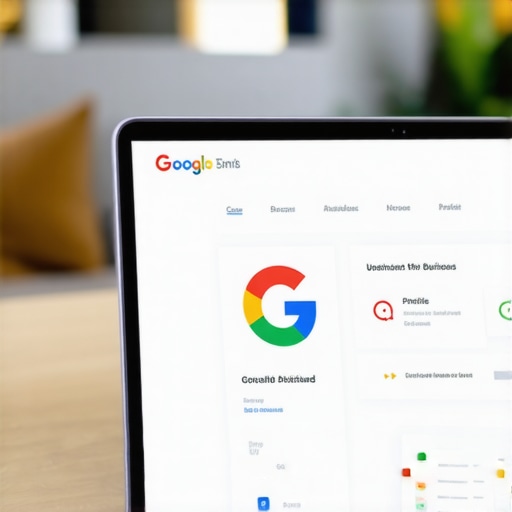 Business owner working on Google My Business profile on laptop, optimizing local SEO signals.