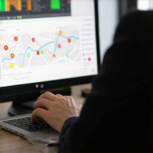 SEO Tools for Local Ranking Maintenance Person analyzing local search data on a laptop for maintaining map rankings.
