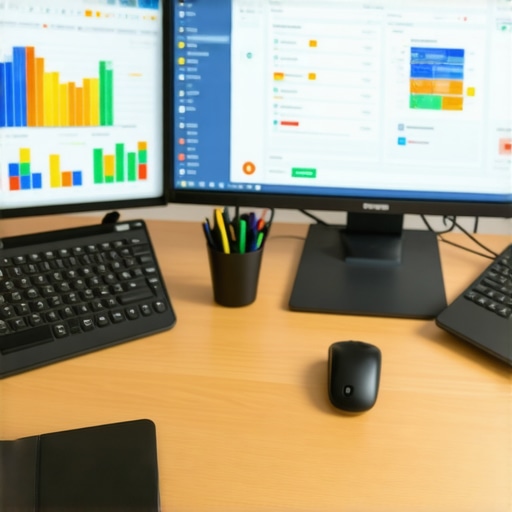 A professional SEO setup displaying various analytics dashboards for local search optimization