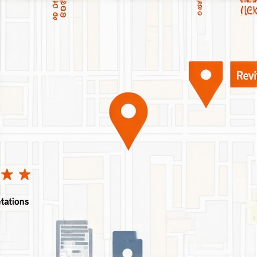 Visual Guide to Local SEO Signals in 2026 Illustration showing local SEO factors like reviews, citations, and business info on a map interface.