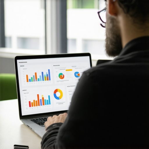Person reviewing local SEO analytics on laptop with charts and graphs.