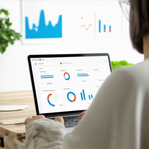 Analyzing Local SEO Data with Advanced Tools Person working on SEO dashboards on a laptop in an office for local search maintenance.