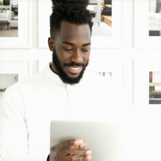 Interior decor owner editing Google My Business listing on laptop.