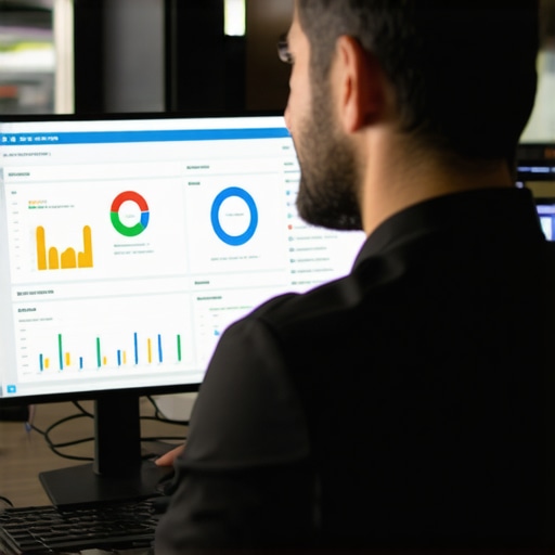 Person analyzing local SEO metrics on a laptop in an office setup.