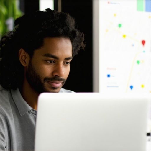 Business owner updating Google profile amidst community setting.