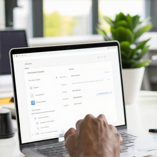 Person reviewing business information online on a laptop to ensure NAP consistency.
