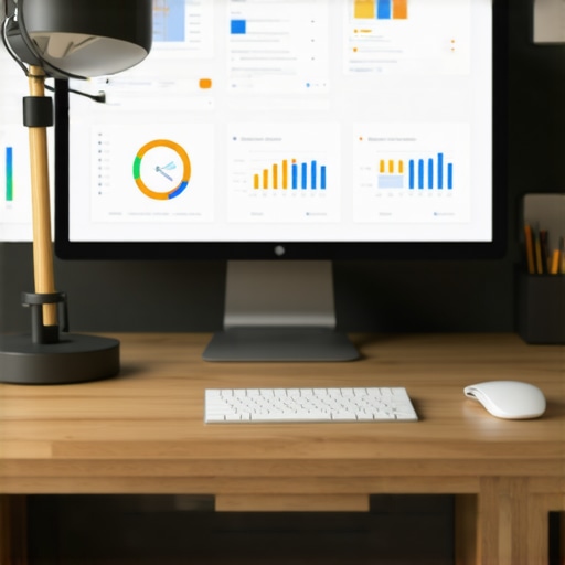 Desk with laptops and SEO software screens showing local search analytics.