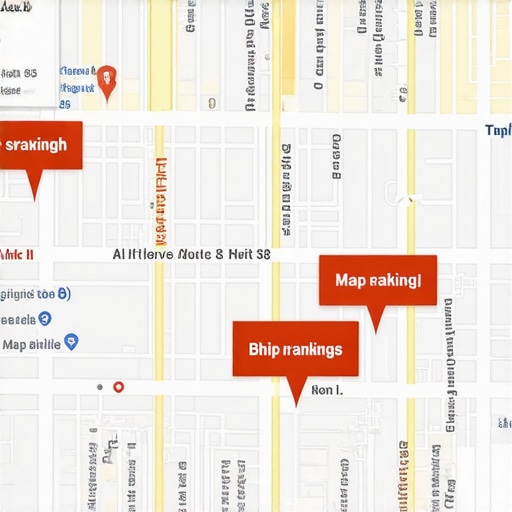 A digital map highlighting local search results, representing complex ranking signals